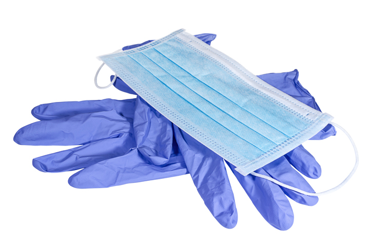 Medical mask on the latex gloves